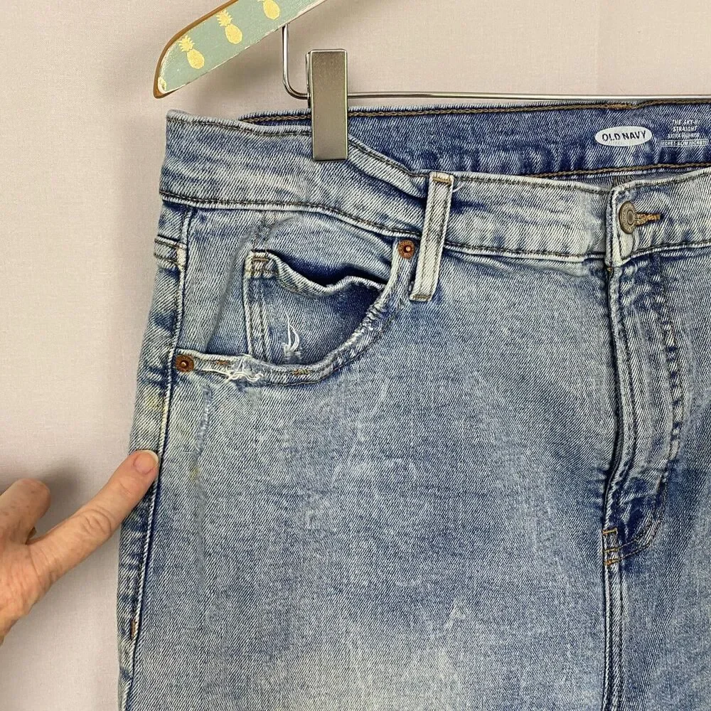 Old Navy Jeans Womens 18 Sky Hi Straight Slimming Light Wash Raw‎ Hem Blue 36x28